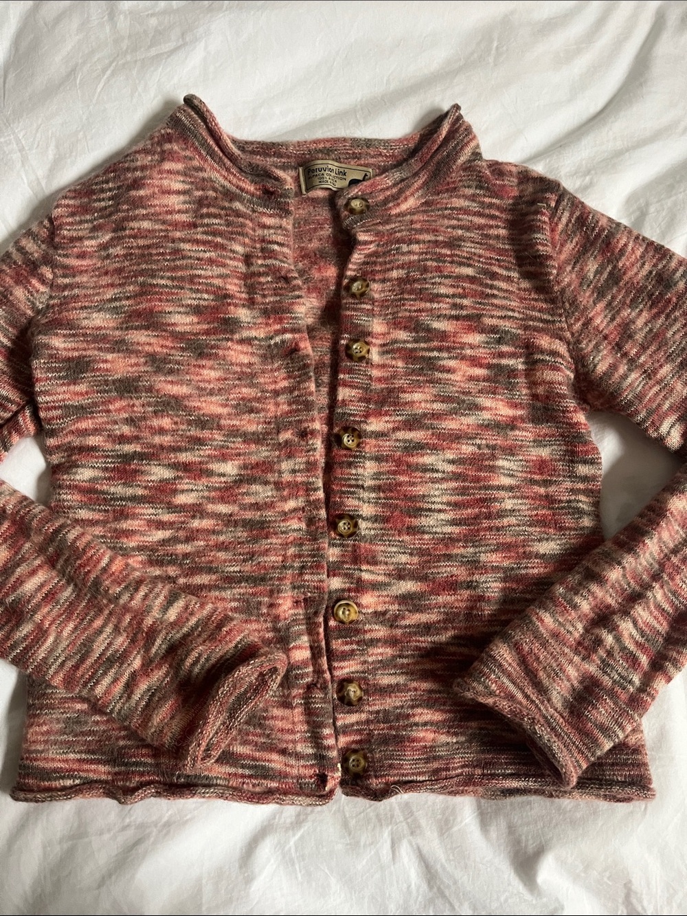 Peruvian Link 100% Alpaca Pink Marled Knit Button Down Cardigan size small